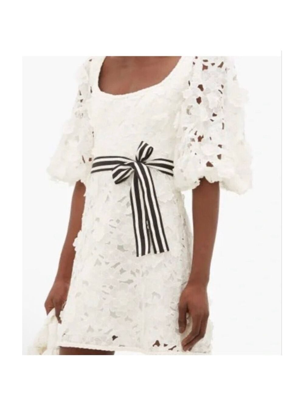 NWT Zimmermann Ivory Lace Mini Dress with Black Stripe Belt Size 3= US 8/10 - Picture 4 of 6